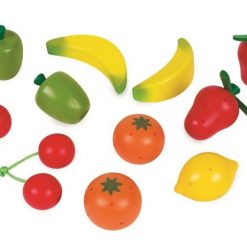 Drewniane owoce w skrzyneczce