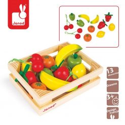 Drewniane owoce w skrzyneczce