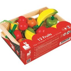 Drewniane owoce w skrzyneczce