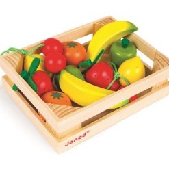 Drewniane owoce w skrzyneczce
