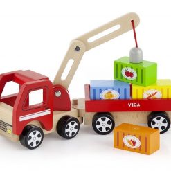 Drewniana ciężarówka z dźwigiem i przyczepą | ZabawkiRozwojowe.pl