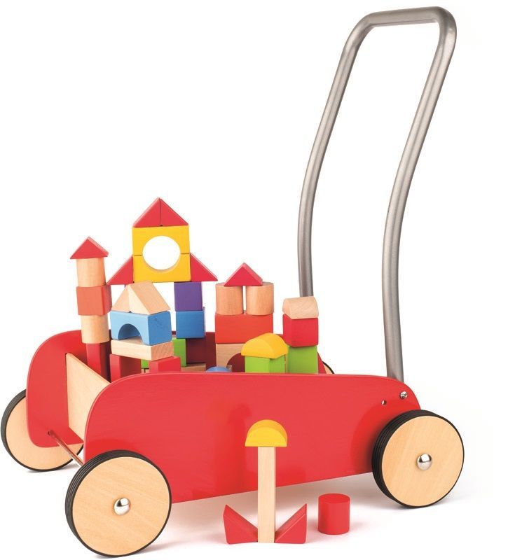 Czerwony wózek Pchacz z klockami Czerwony wózek Pchacz z klockami