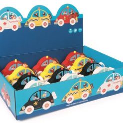 Cztery drewniane samochodziki