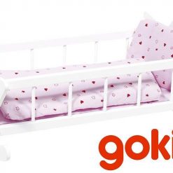 Drewniana kołyska dla lalek z pościelą