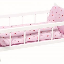 Drewniana kołyska dla lalek z pościelą