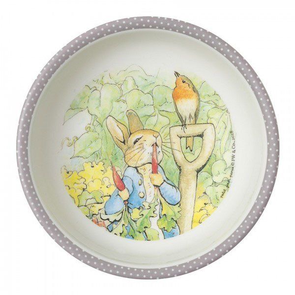 Miseczka dla dzieci z melaminy, szara, Królik Piotruś Petit Jour Paris®_1 Miseczka szara Piotruś