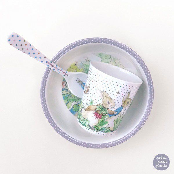 Miseczka dla dzieci z melaminy, szara, Królik Piotruś Petit Jour Paris®_2 Miseczka szara Piotruś
