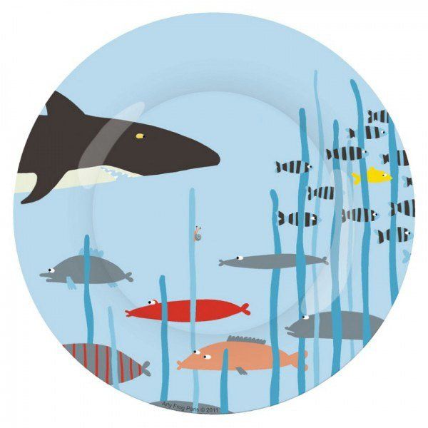 Talerz deserowy fi 20 cm dla dzieci, seria Morze - Rekin i rybki Maison Petit Jour®_1 Talerz Rekin i rybki