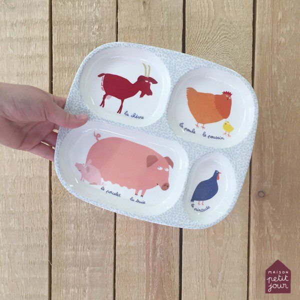 Talerz z przegródkami dla dzieci, seria Farma Maison Petit Jour®_2 Talerz przegródki Farma