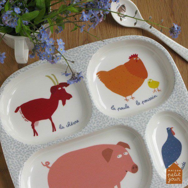 Talerz z przegródkami dla dzieci, seria Farma Maison Petit Jour®_3 Talerz przegródki Farma