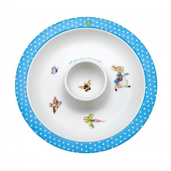 Talerzyk dla dzieci fi 16 cm z kieliszkiem na jajko, Królik Piotruś Petit Jour Paris®_1 Talerzyk kieliszek Królik Piotruś