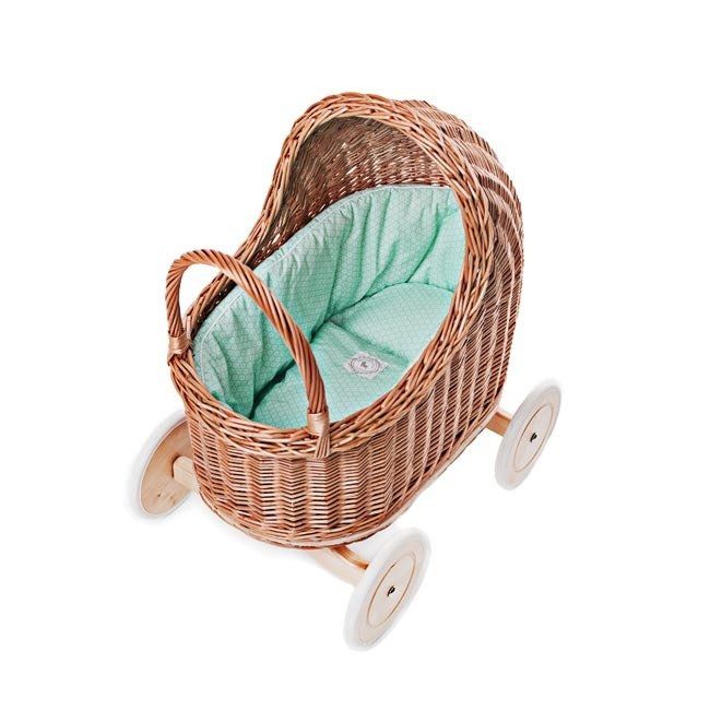 Wiklinowy wózek dla lalek, Amelie, mięta Petit Landau®_3 Wiklinowy wózek Amelie mięta