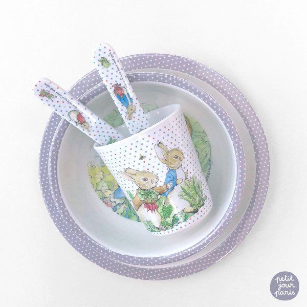 Zestaw sztućców dla dziecka, 2 el., szare, Królik Piotruś Petit Jour Paris®_3 Sztućce Królik Piotruś