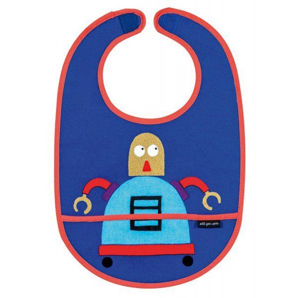 Śliniak z kieszonką, bawełniany, seria Roboty Maison Petit Jour®_1 Śliniak z kieszonką Roboty