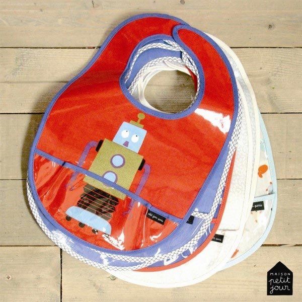 Śliniak z kieszonką, bawełniany, seria Roboty Maison Petit Jour®_2 Śliniak z kieszonką Roboty