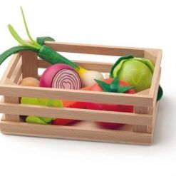 Drewniane warzywa w skrzynce