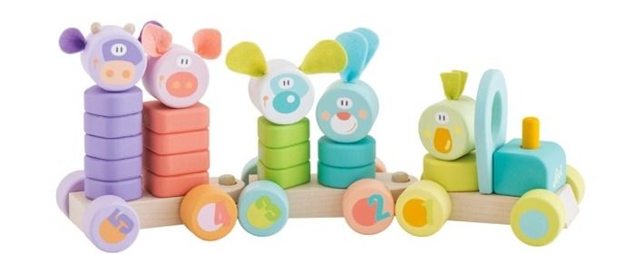 Drewniany pociąg i układanka Drewniany pociąg i układanka