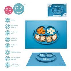 EZPZ Silikonowy talerzyk z podkładką 2w1 Happy Mat niebieski