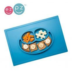 EZPZ Silikonowy talerzyk z podkładką 2w1 Happy Mat niebieski