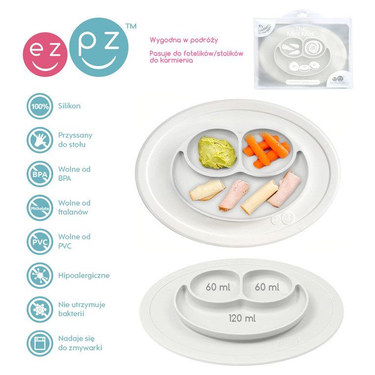4797_12 EZPZ Silikonowy talerzyk z podkładką mały 2w1 Mini Mat biały