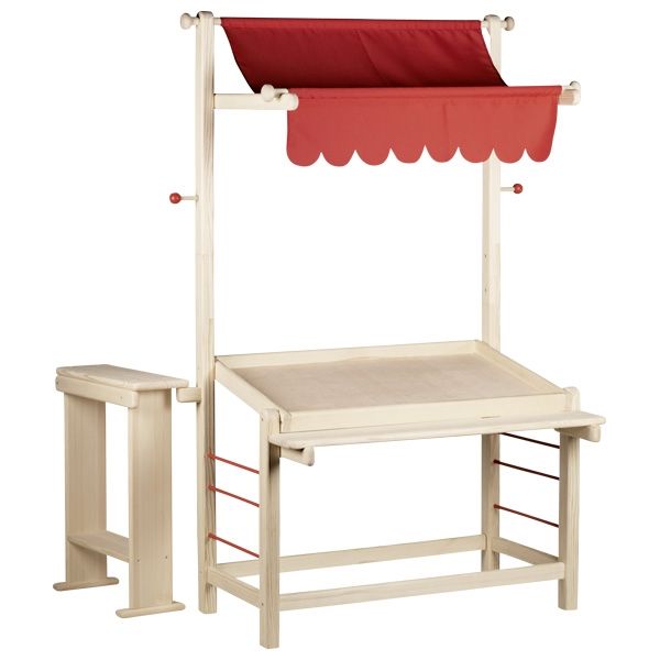 Drewniany supermarket z markizą Drewniany supermarket z markizą