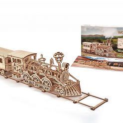 Mechaniczne puzzle 3D – duża lokomotywa R17 z wagonem i torami