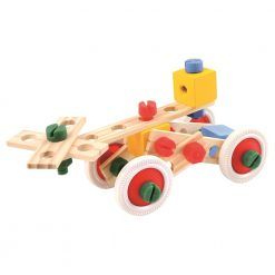 Klocki konstrukcyjne w wiaderku pojazdy