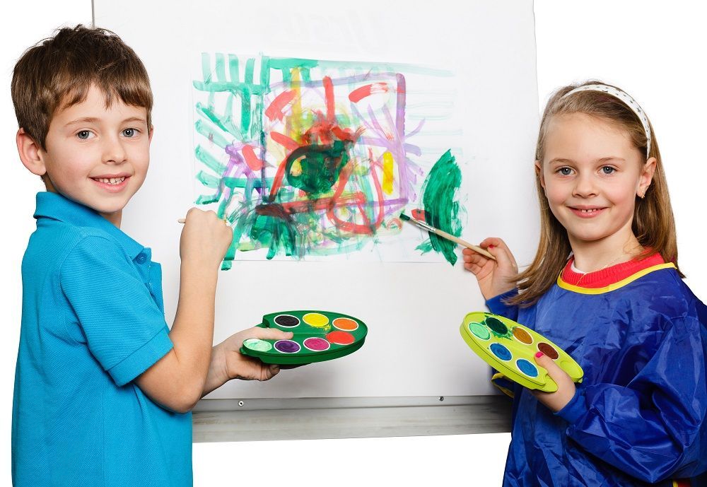 Farby z paletą do mieszania plus biała i pędzle Farby z paletą do mieszania plus biała i pędzle