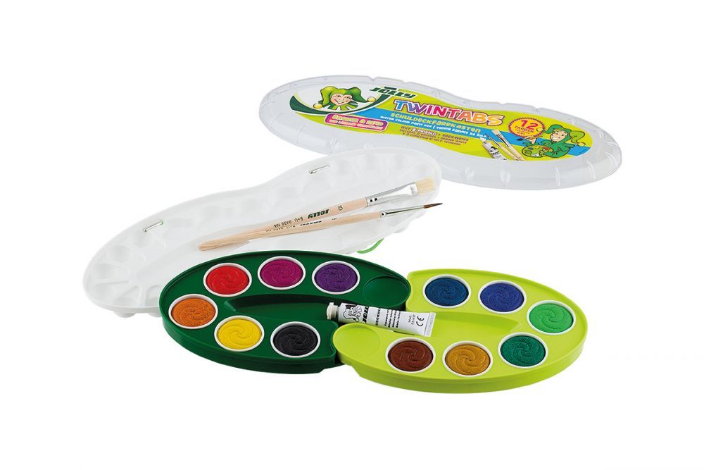 Farby z paletą do mieszania plus biała i pędzle Farby z paletą do mieszania plus biała i pędzle