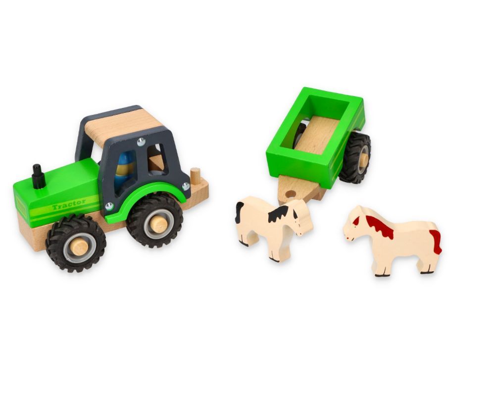 Drewniany traktor z przyczepą Drewniany traktor z przyczepą