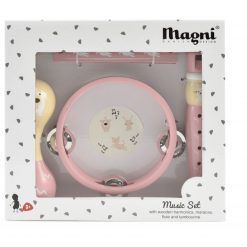 Zestaw muzyczny różowy drewniany